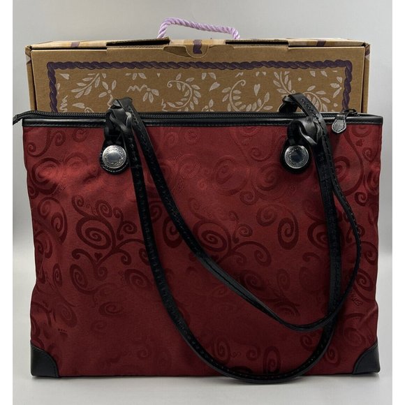 Brighton Handbags - Brighton Red Mevelyn Printed Fabric Leather Trimmed Purse Tote Shoulder Bag